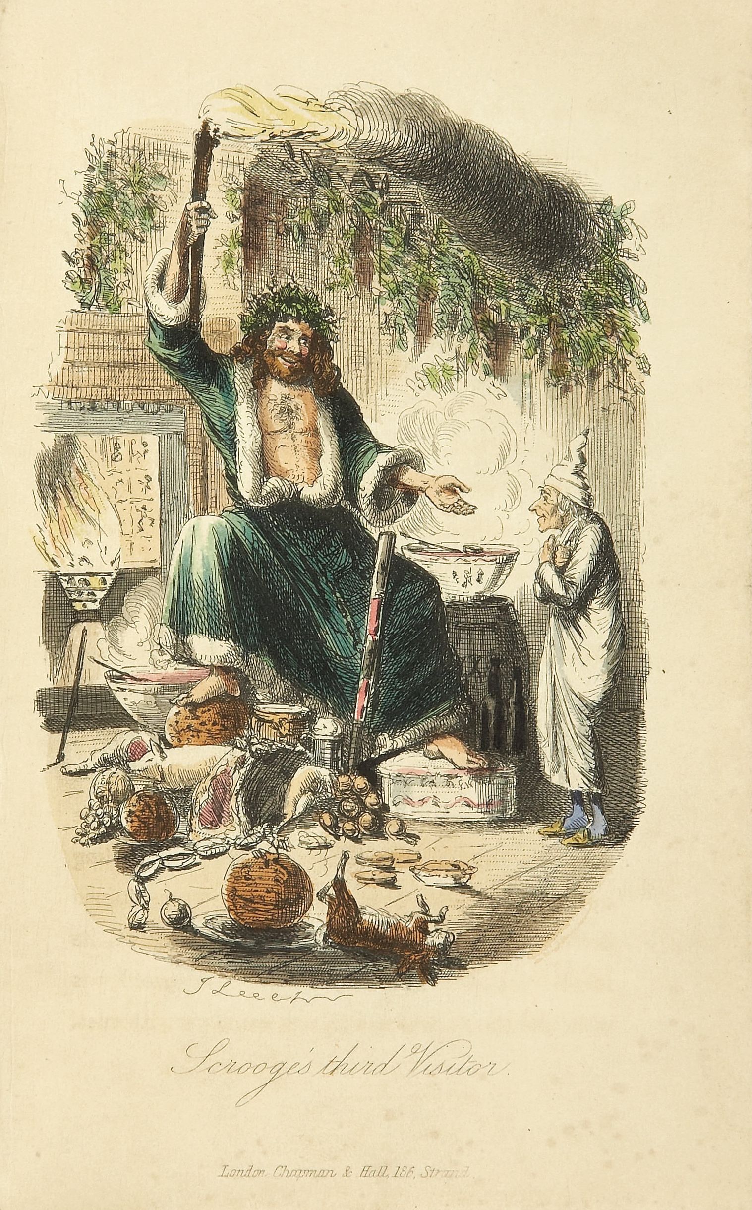 Pictured: Scrooge's third visitor, from Charles Dickens: A Christmas Carol. In Prose. Being a Ghost Story of Christmas. Illustrations by John Leech. London: Chapman & Hall, 1843. First edition. [CC BY-SA 3.0] via Wikimedia Commons.