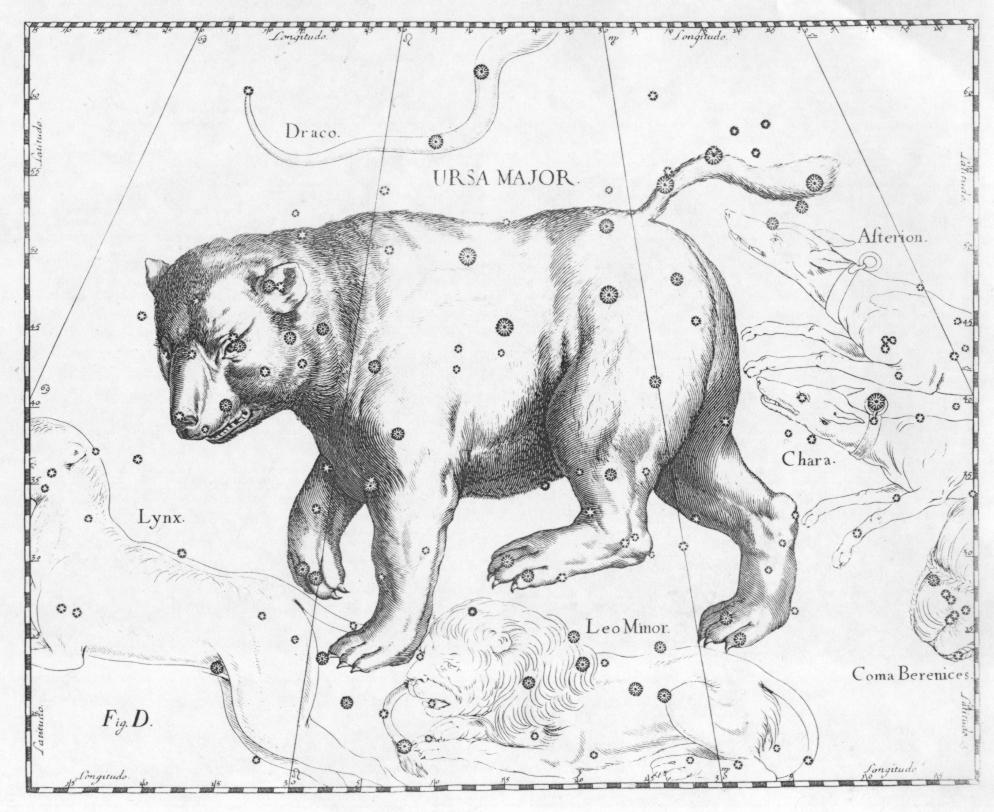 Pictured: The Ursa Major constellation from Uranographia by Johannes Hevelius. Photo by Torsten Bronger [CC BY-SA 3.0] via Wikimedia Commons.