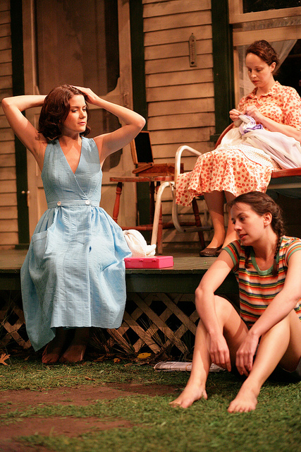 Bridgette Pechman, Natasha Lowe, and Hillary Clemens in PICNIC at Writers Theatre. Photo by Janna Giacoppo.